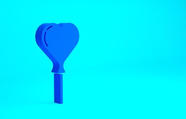 Blue Balloons in form of heart with ribbon icon isolated on blue background. Minimalism concept. 3d illustration 3D render.