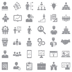 Manager Icons. Gray Flat Design. Vector Illustration.