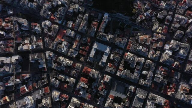 Drone video. Buildings in Patras, Greece. Streets.