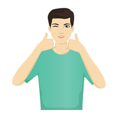 Handsome man expression character and emoticon face with oke gesture, avatar vector illustration