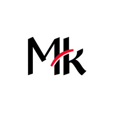 MK Letter Logo Design with Black and Red Color.