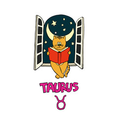 Vector illustration Zodiac cat Taurus. For decoration, web-site, ceramics, cover, sticker