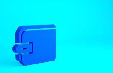 Blue Wallet icon isolated on blue background. Purse icon. Cash savings symbol. Minimalism concept. 3d illustration 3D render.