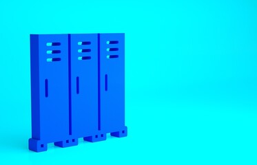 Blue Locker or changing room for hockey, football, basketball team or workers icon isolated on blue background. Minimalism concept. 3d illustration 3D render.