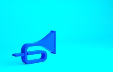 Blue Musical instrument trumpet icon isolated on blue background. Minimalism concept. 3d illustration 3D render.