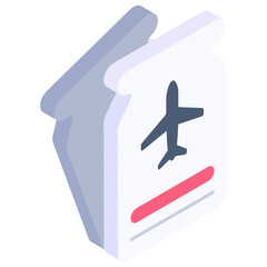 
Isometric icon of air ticket, travel pass for flight
