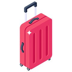 
A red suitcase with wheels, luggage isometric icon
