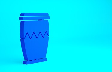 Blue Drum icon isolated on blue background. Music sign. Musical instrument symbol. Minimalism concept. 3d illustration 3D render.