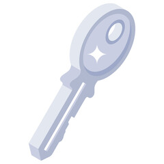 
A room key, keyring attached to key isometric icon 
