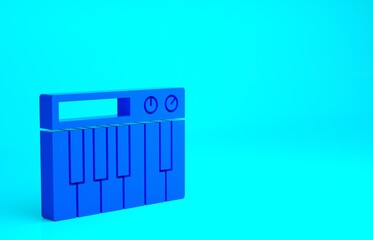 Blue Music synthesizer icon isolated on blue background. Electronic piano. Minimalism concept. 3d illustration 3D render.