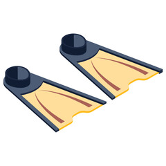 
Isometric icon of swimming fins, scuba and deep dive equipment
