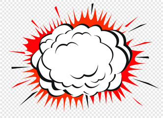 Colour comic speech bubble and empty space on transparent background. Ballon and explosion. Vector Illustration and graphic elements.