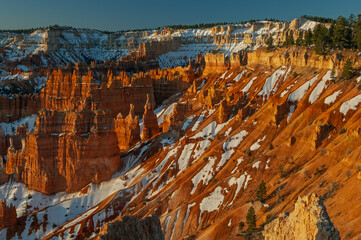 Winter landscape shortly after sunrise of the hoodoos of Bryce Canyon National Park, Utah, USA