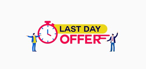 Last day offer illustration. Marketing program for attracting customers with discounts and exclusive offers limiting discounts and bargains retail profitable deals in stores and vector markets.