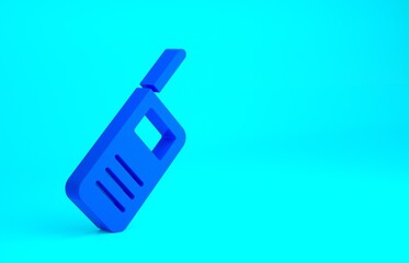 Blue Walkie talkie icon isolated on blue background. Portable radio transmitter icon. Radio transceiver sign. Minimalism concept. 3d illustration 3D render.