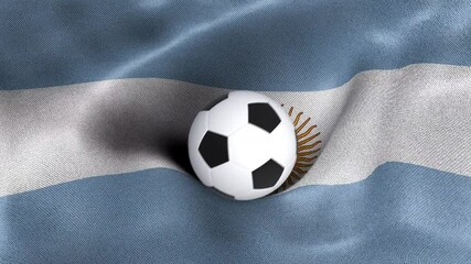 Seamless looping 3d animated flag of Argentina with a soccer balls - Powered by Adobe