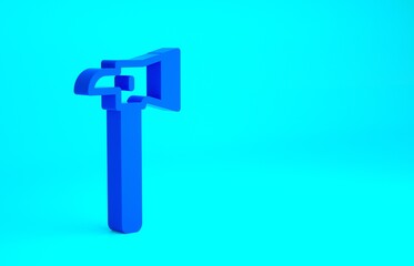 Blue Firefighter axe icon isolated on blue background. Fire axe. Minimalism concept. 3d illustration 3D render.