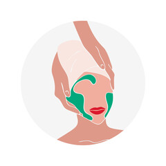Face care. Beauty salon. European woman. Spa. Vector illustration. Icon