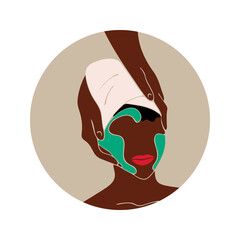 Face care. Beauty salon. African american woman with afro hairstyle. Black woman. Spa. Vector illustration. Icon