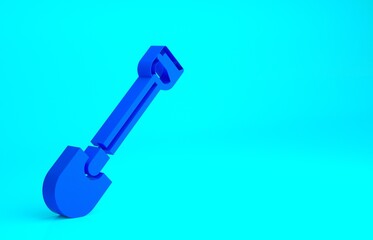 Blue Fire shovel icon isolated on blue background. Fire protection equipment. Equipment for firefighter. Minimalism concept. 3d illustration 3D render.
