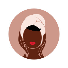 Face care. Beauty salon. African american woman with afro hairstyle. Black woman. Spa. Vector illustration. Icon