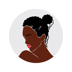 Face care. Beauty salon. African american woman with afro hairstyle. Black woman. Spa. Vector illustration. Icon
