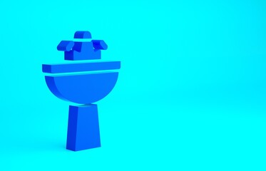 Blue Washbasin with water tap icon isolated on blue background. Minimalism concept. 3d illustration 3D render.