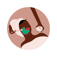 Face care. Beauty salon. African american woman with afro hairstyle. Black woman. Spa. Vector illustration. Icon