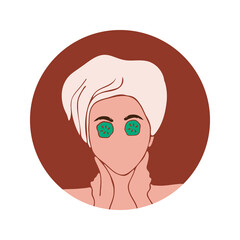 Face care. Beauty salon. European woman. Spa. Vector illustration. Icon