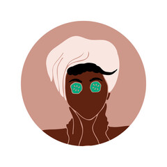 Face care. Beauty salon. African american woman with afro hairstyle. Black woman. Spa. Vector illustration. Icon