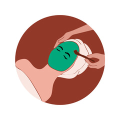 Face care. Beauty salon. European woman. Spa. Vector illustration. Icon