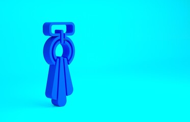 Blue Towel on a hanger icon isolated on blue background. Bathroom towel icon. Minimalism concept. 3d illustration 3D render.