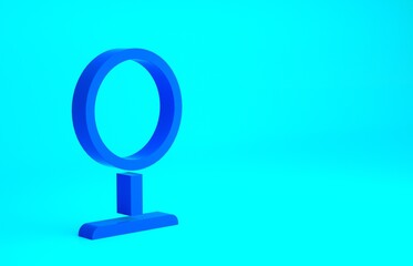 Blue Round makeup mirror icon isolated on blue background. Minimalism concept. 3d illustration 3D render.