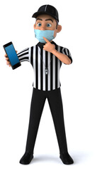 Fun 3D Illustration of an american Referee with a smartphone
