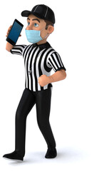 Fun 3D Illustration of an american Referee with a smartphone