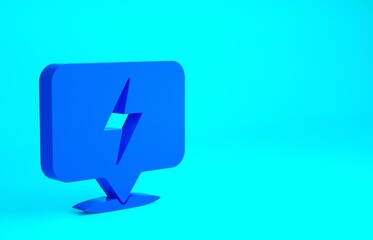 Blue Lightning bolt icon isolated on blue background. Flash icon. Charge flash icon. Thunder bolt. Lighting strike. Minimalism concept. 3d illustration 3D render.