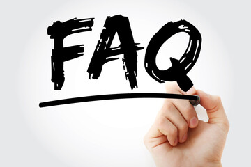 FAQ - Frequently Asked Questions acronym text with marker, business concept background