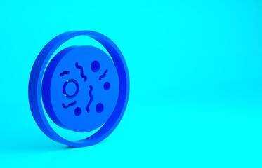 Blue Petri dish with bacteria icon isolated on blue background. Minimalism concept. 3d illustration 3D render.