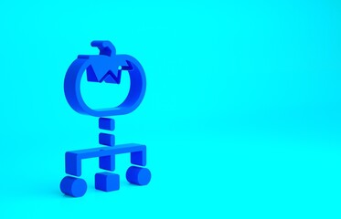 Blue Genetically modified food icon isolated on blue background. GMO fruit. Minimalism concept. 3d illustration 3D render.