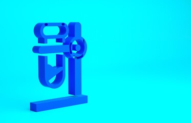 Blue Glass test tube flask on stand icon isolated on blue background. Laboratory equipment. Minimalism concept. 3d illustration 3D render.