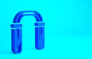 Blue Test tube and flask - chemical laboratory test icon isolated on blue background. Fluid transfer system. Laboratory glassware sign. Minimalism concept. 3d illustration 3D render.