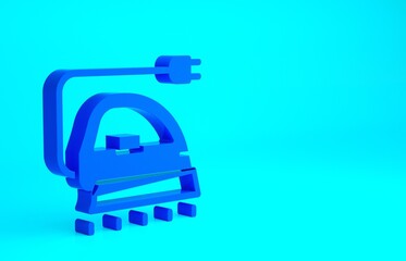 Blue Electric iron icon isolated on blue background. Steam iron. Minimalism concept. 3d illustration 3D render.