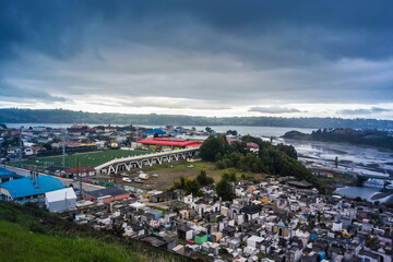 Top view of the city of Castro on the Island of Chiloe, Chile.