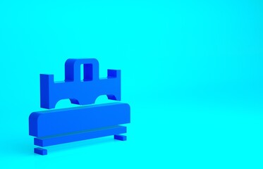 Blue Bedroom icon isolated on blue background. Wedding, love, marriage symbol. Bedroom creative icon from honeymoon collection. Minimalism concept. 3d illustration 3D render.