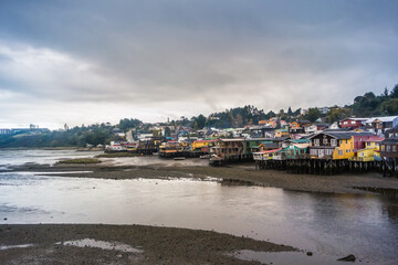 Naklejka premium View of the city of Castro on the Island of Chiloe, Chile.