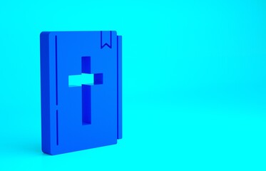 Blue Holy bible book icon isolated on blue background. Minimalism concept. 3d illustration 3D render.