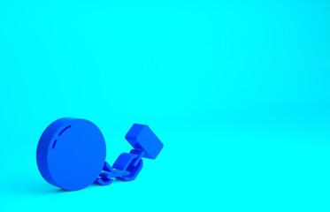 Blue Ball on chain icon isolated on blue background. Minimalism concept. 3d illustration 3D render.