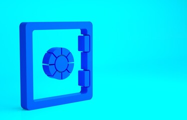 Blue Safe icon isolated on blue background. The door safe a bank vault with a combination lock. Reliable Data Protection. Minimalism concept. 3d illustration 3D render.