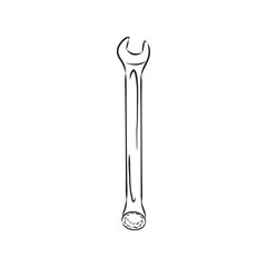 wrench, vector sketch illustration. Wrench. Hand drawn in a graphic style. Vintage vector engraving illustration for poster, web. Isolated on white background
