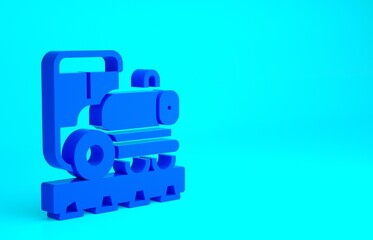 Fototapeta premium Blue Vintage locomotive icon isolated on blue background. Steam locomotive. Minimalism concept. 3d illustration 3D render.